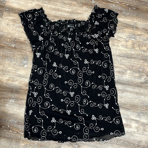 Y2K Women's Black Sheer Embroidered Top Dark Fairycore Whimsical 90s Size Small - Picture 6 of 12